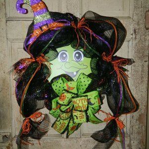 Handmade Halloween Witch Face Door Wreath - Halloween Witch Wreath